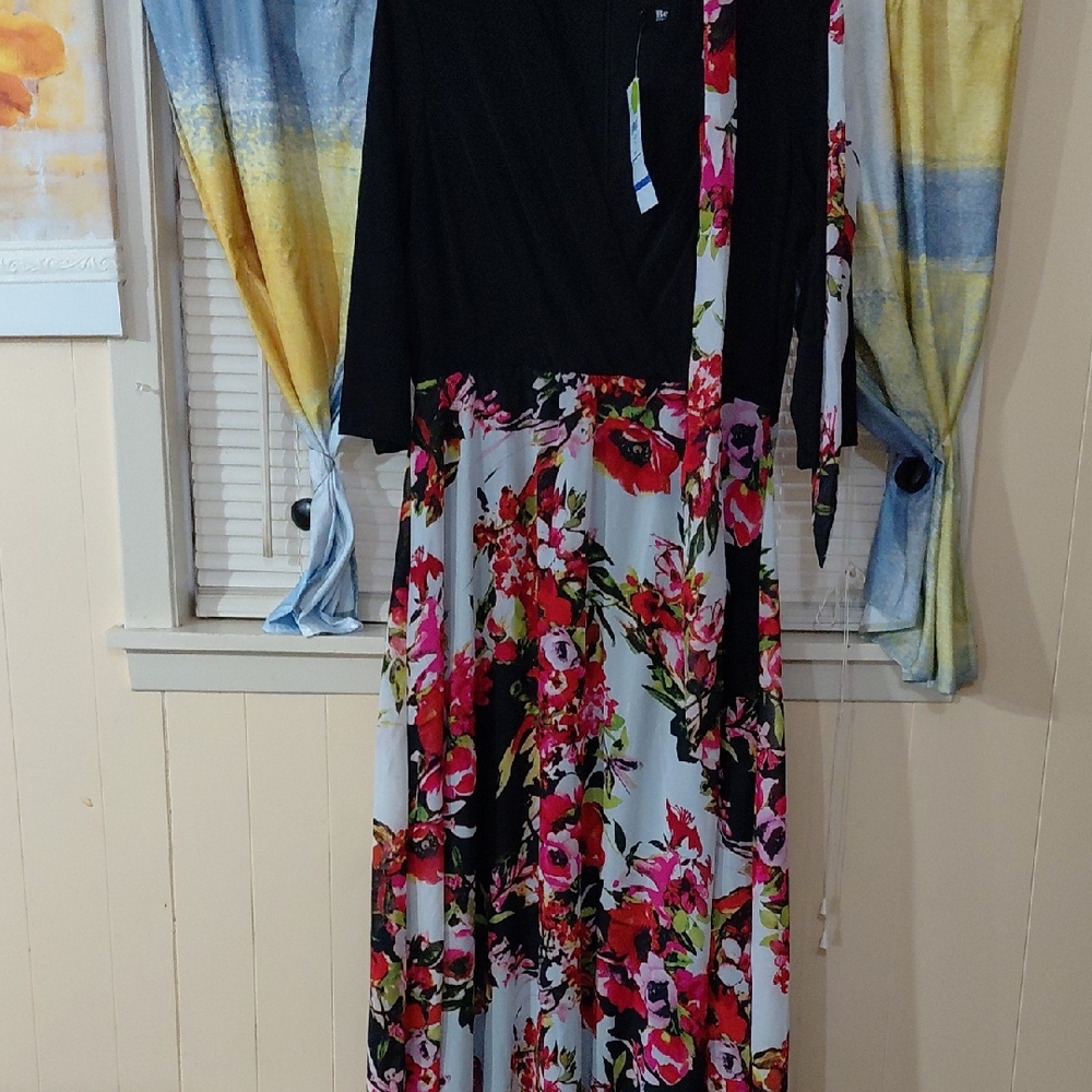 Floral Black and Multicolor Maxi Dress Be Designer With Belt Size 18